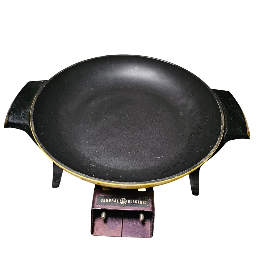 1970s General Electric Fry Fondue Skillet Slow Cooker Yellow B1SFC3TY MCM USA